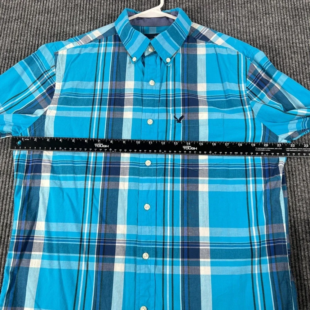 American Eagle Mens Shirt Medium Blue Plaid Long Sleeve Button Down Classic Fit